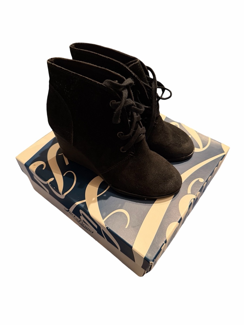 Black lucky brand Lace-Up Wedge Ankle Booties - Women size 6